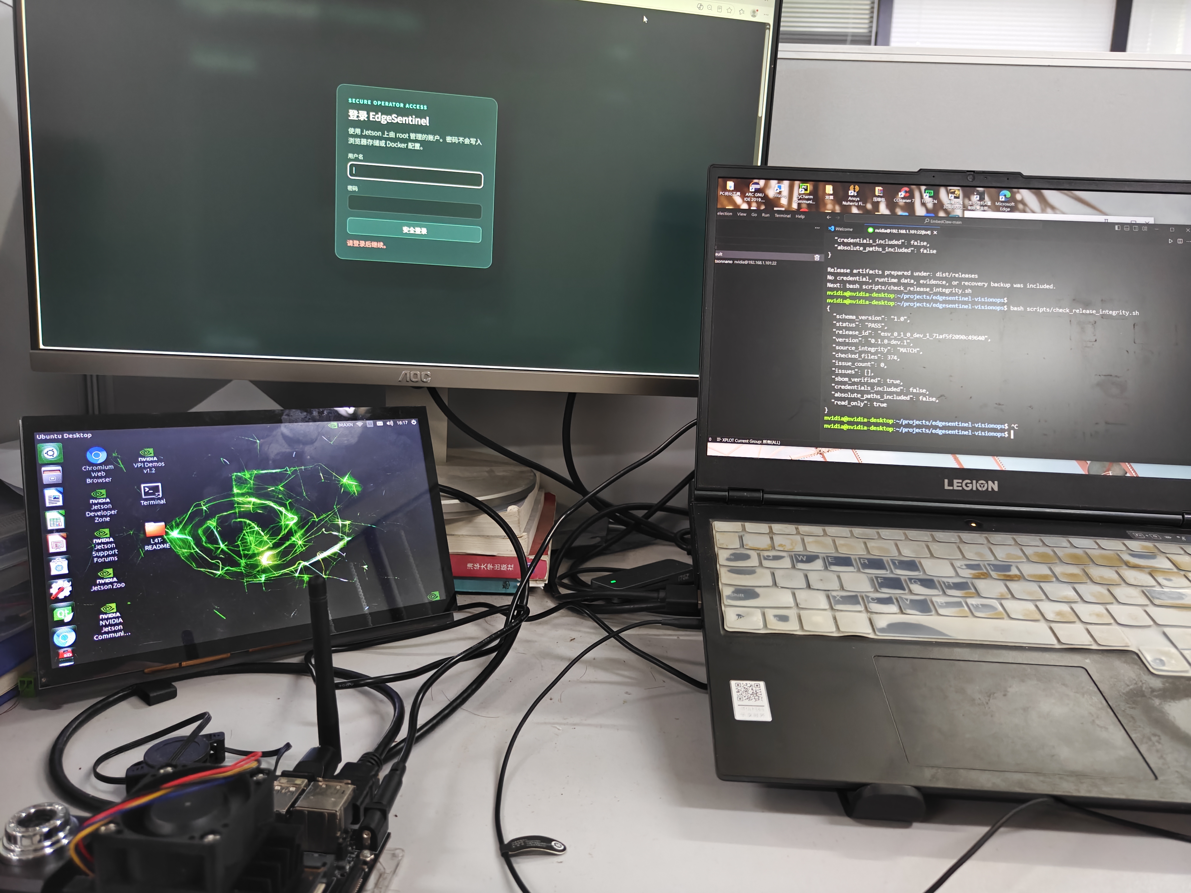 PC Dashboard 与 Jetson Nano 实验台同框实拍